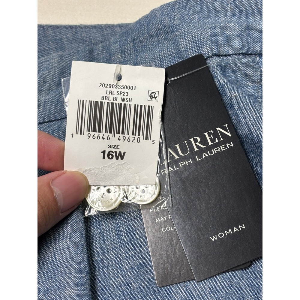 NWT Lauren Ralph Lauren Woman 16W W40 L32 Blue Chambray Wide Leg Pleated Pants - Picture 2 of 12